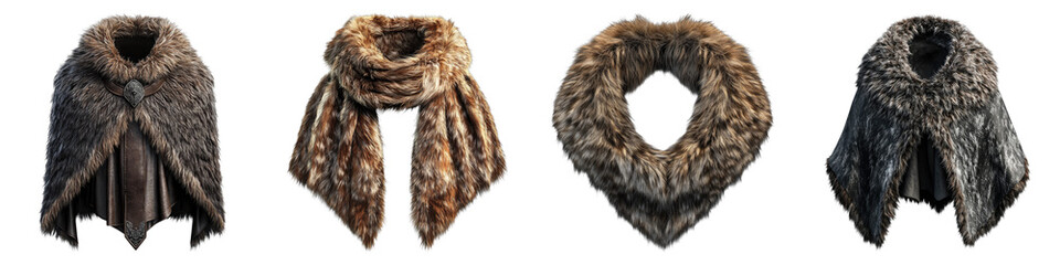 Furs collar and mantle Isolated on transparent background. PNG , Set of