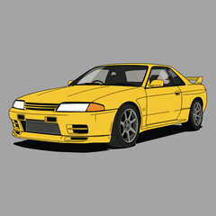 Yellow R32 GTR Vector - Low Poly Skyline Illustration