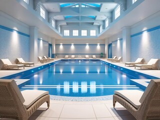 Obraz premium Luxurious Indoor Swimming Pool with Rattan Loungers and Skylight