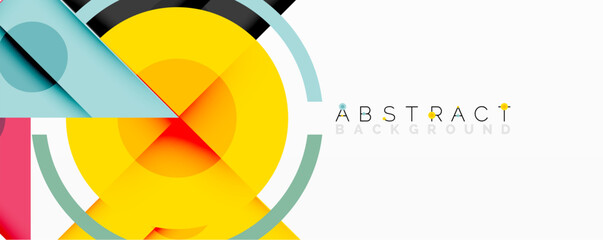 Obraz premium Bright geometric shapes overlap. Yellow dominates, with blue, black accents. Modern design, clean aesthetic.