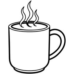 Line art vector silhouette of a mug of hot chocolate with steam rising above it