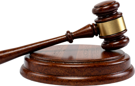 Traditional Judge's Wooden Gavel on Polished Plinth Isolated on Transparent Background for Legal and Educational Use