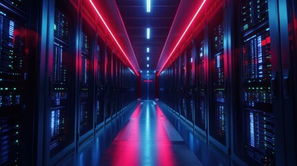 Fototapeta premium Server room with neon lighting