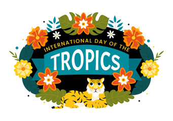 Fototapeta premium International Day of the Tropics Vector Illustration on June 29 Featuring Animals, Grass, and Flowering Plants to Preserve Tropical Nature