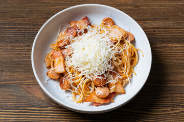 Shrimp Pasta with Cheese Shavings