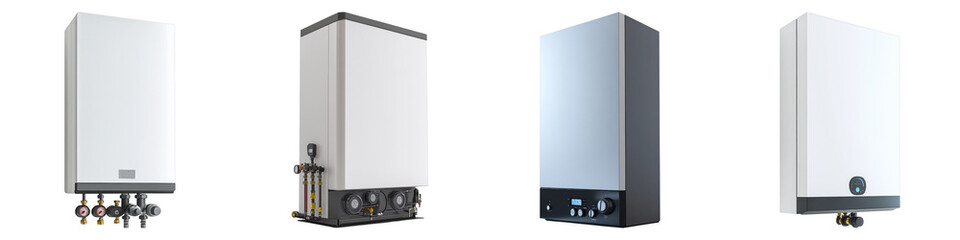 Home gas boiler Isolated on transparent background. PNG , Set of