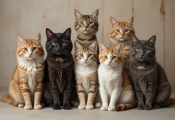 Obraz premium Six Cats: A Serene Portrait of Feline Companionship