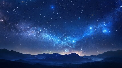 Fototapeta premium Celestial Mountains: A Serene Night Sky Landscape