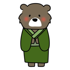 緑の浴衣を着ているクマ