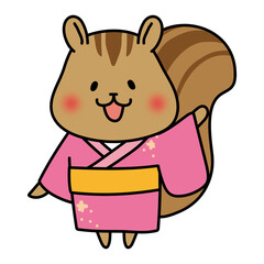 Fototapeta premium ピンクの浴衣を着ているリス