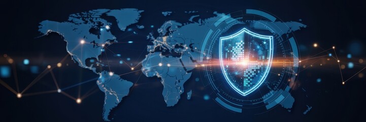 Global network security shield graphic illustration