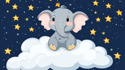 Cute elephant on cloud at night