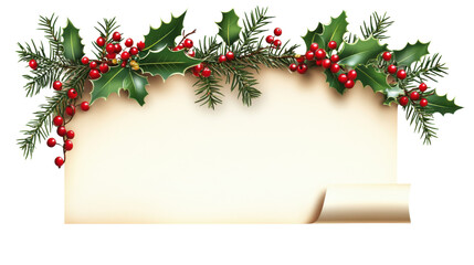 christmas greeting card with fir branches isolated on white background 