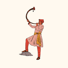 Maharashtra Day celebration, Indian Maharashtra cultural tutari man vector illustration