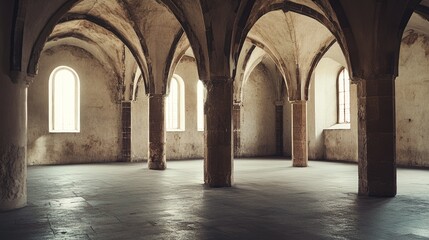 Fototapeta premium Ancient stone hall with arched ceilings