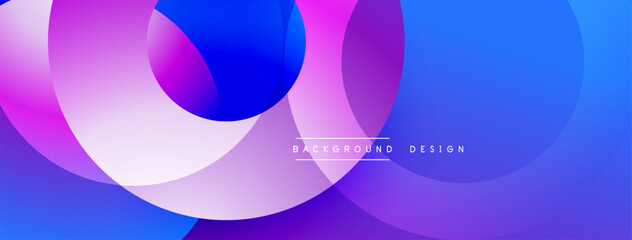 Abstract composition. Overlapping circles create vibrant gradients. Blue, purple, pink hues dominate design. Modern aesthetic.