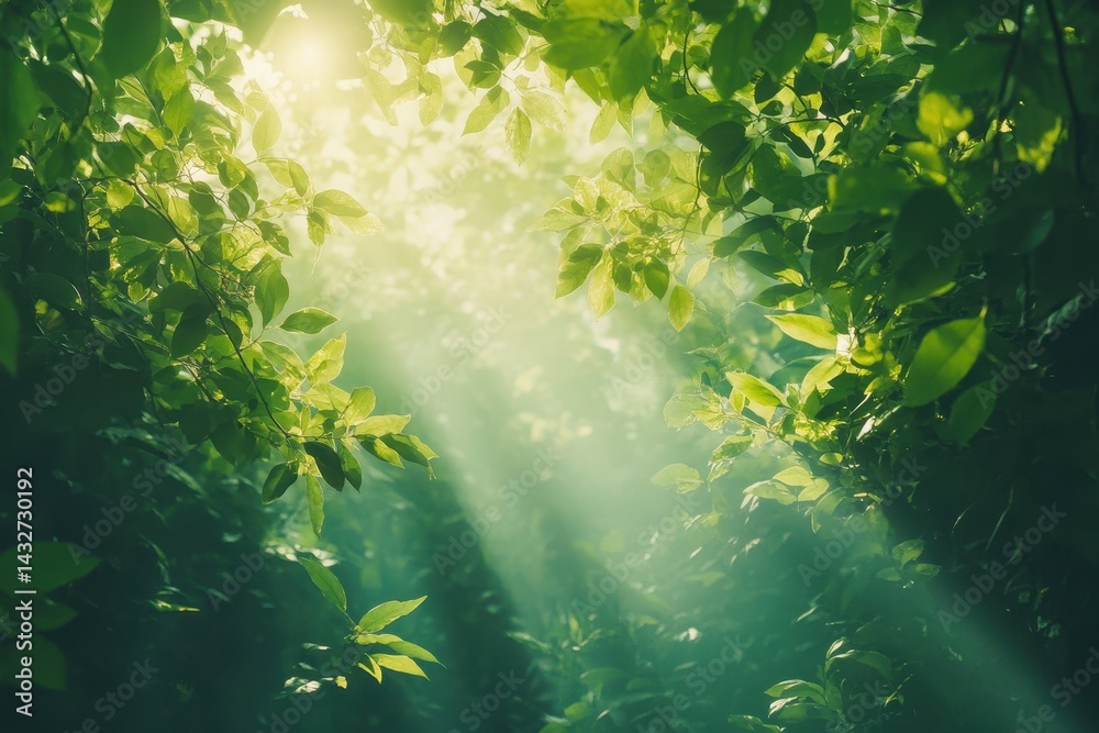 Canvas Prints sunlight streams through lush green leaves in the forest canopy. use this image to illustrate nature