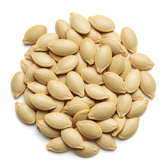 A Pile of Raw Pumpkin Seeds, Isolated on White Background