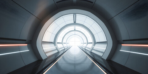 Fototapeta premium Abstract light corridor interior with futuristic architecture design, futuristic, abstract, light, corridor, interior
