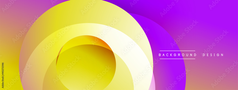 Fototapete Abstract vibrant layers create dynamic visual effect. Smooth gradients blend yellow, purple hues. Modern design element.