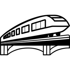 Silhouette of a modern bullet train speeding along a bridge