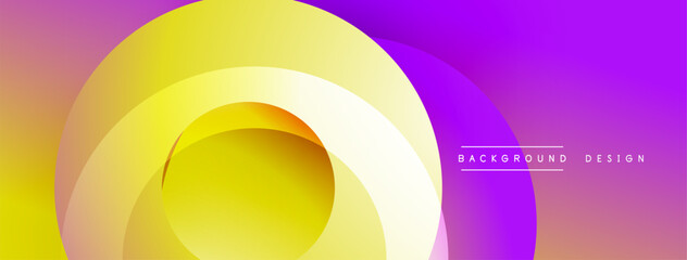 Abstract vibrant layers create dynamic visual effect. Smooth gradients blend yellow, purple hues. Modern design element.