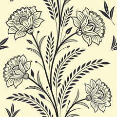 Monoline Botanical Seamless Pattern with Abstract Touch