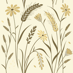 Seamless Wildflowers and Botanical Elements Pattern
