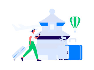 Holiday travel travel characters internet background vector hand drawn illustration
