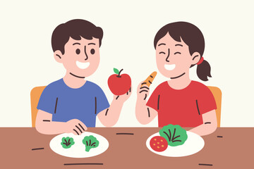 Young Children Enjoying Healthy Food Together At Table