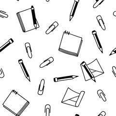 Seamless Hand-Drawn Stationery Elements Pattern