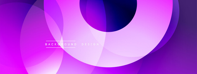 Abstract purple design features overlapping circles. Gradient shades create depth, modern aesthetic. Minimalist composition, vibrant colors.