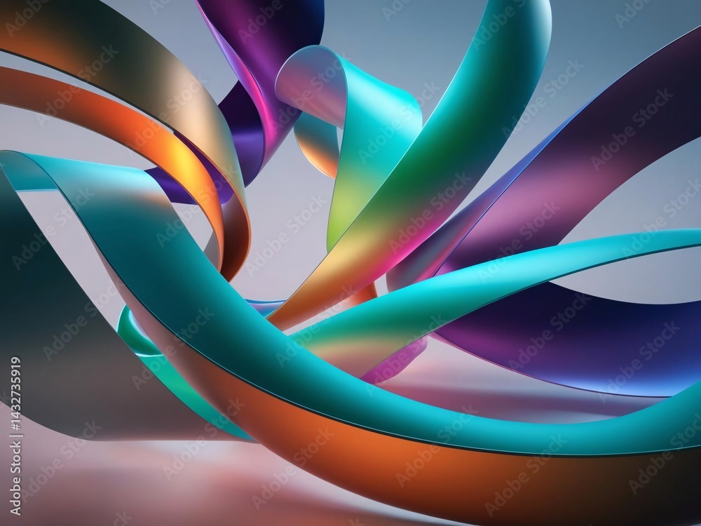 Poster abstract multicolored ribbon shapes on soft gradient background