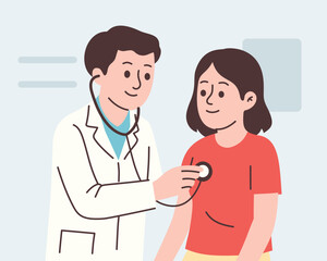 Doctor Checks Patient Heartbeat In Hospital Clinic