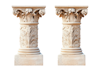 Stone columns with intricate designs showcasing classical architectural style isolated on transparent background