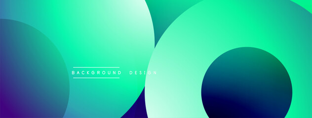 Abstract gradient circles overlap. Vivid teal, purple hues create modern background design. Smooth transitions, dynamic composition.