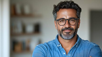 Obraz premium Portrait of a Middle Aged Man with Graying Hair and Beard