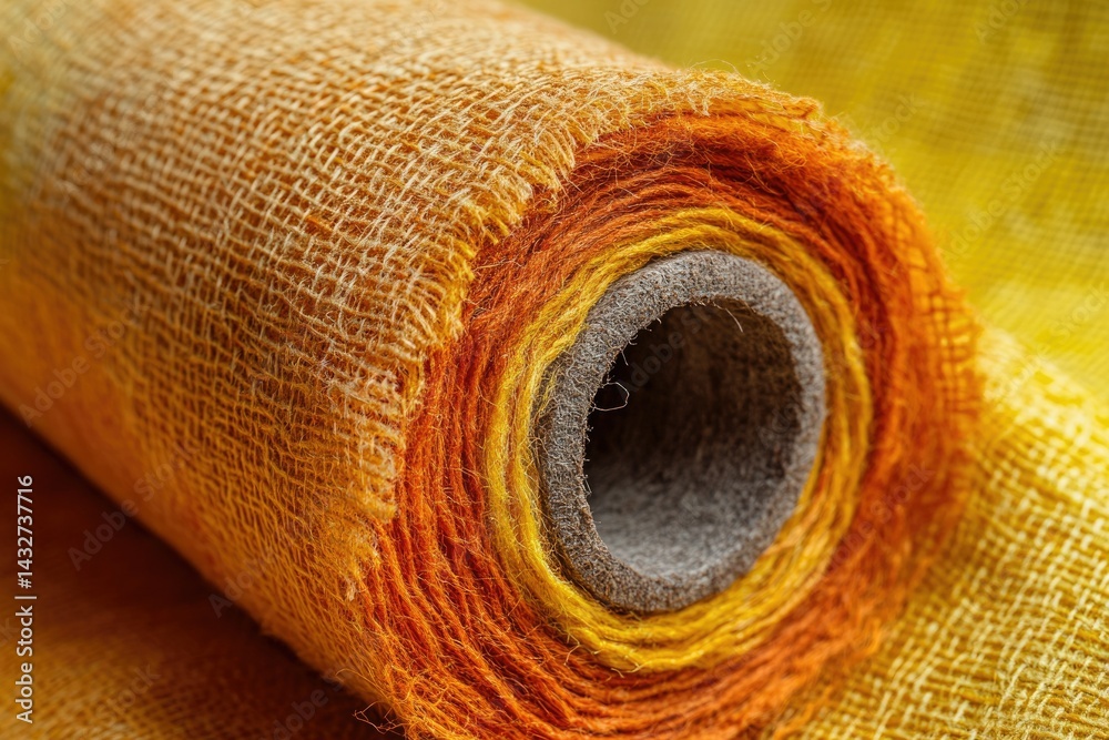 Aufkleber Close-up of a roll of orange and yellow dyed linen thread, showcasing its texture and color variations.