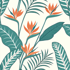 Vibrant Watercolor Tropical Flowers with Banana Leaves for Modern Decor