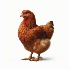 Full Body Brown Chicken Hen Standing Isolated on White Background with Transparent Cutout