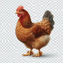 Full Body Brown Chicken Hen Standing Isolated on White Background with Transparent Cutout