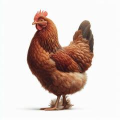 Full Body Brown Chicken Hen Standing Isolated on White Background with Transparent Cutout