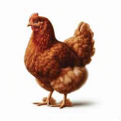 Full Body Brown Chicken Hen Standing Isolated on White Background with Transparent Cutout