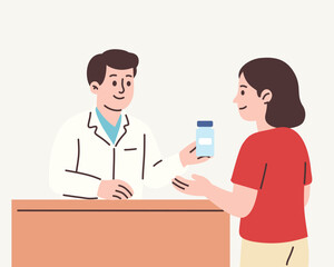 Doctor Gives Medicine To Patient In Pharmacy