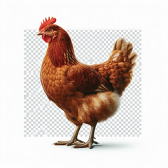 Full Body Brown Chicken Hen Standing Isolated on White Background with Transparent Cutout