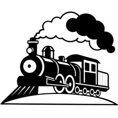 Silhouette of a steam train chugging down a railway track