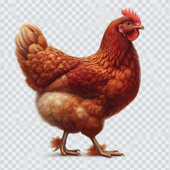 Full Body Brown Chicken Hen Standing Isolated on White Background with Transparent Cutout