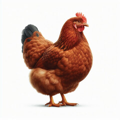 Full Body Brown Chicken Hen Standing Isolated on White Background with Transparent Cutout
