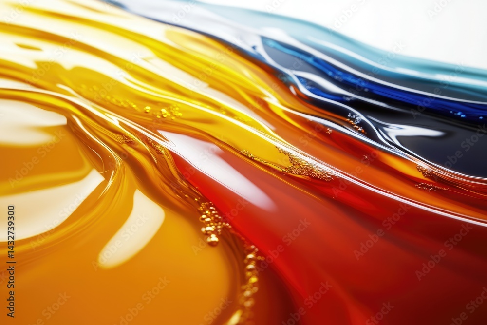 Poster abstract image of flowing colorful liquids, showcasing vibrant hues and smooth textures.