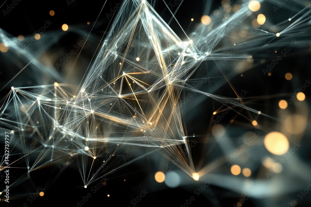 Poster Abstract digital network, glowing lines and nodes interconnected, representing connectivity and data flow.